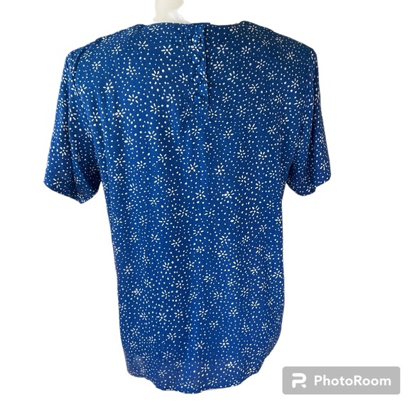 Vintage Oscar De La Renta Short Sleeve Top Blue White Print Size M - Picture 2 of 9